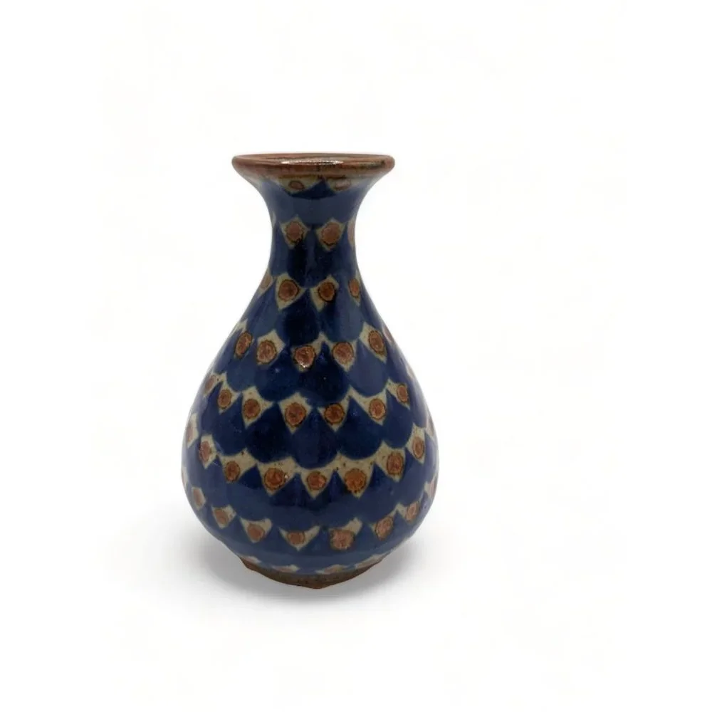 Vintage Cocotzin Mex Signed Mexican Pottery Blue Bud Vase 5